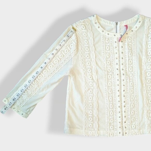 Plenty By Tracy Reese Off-White Rivet & Crochet Lace 3/4 sleeve Top Size Small - Picture 5 of 11